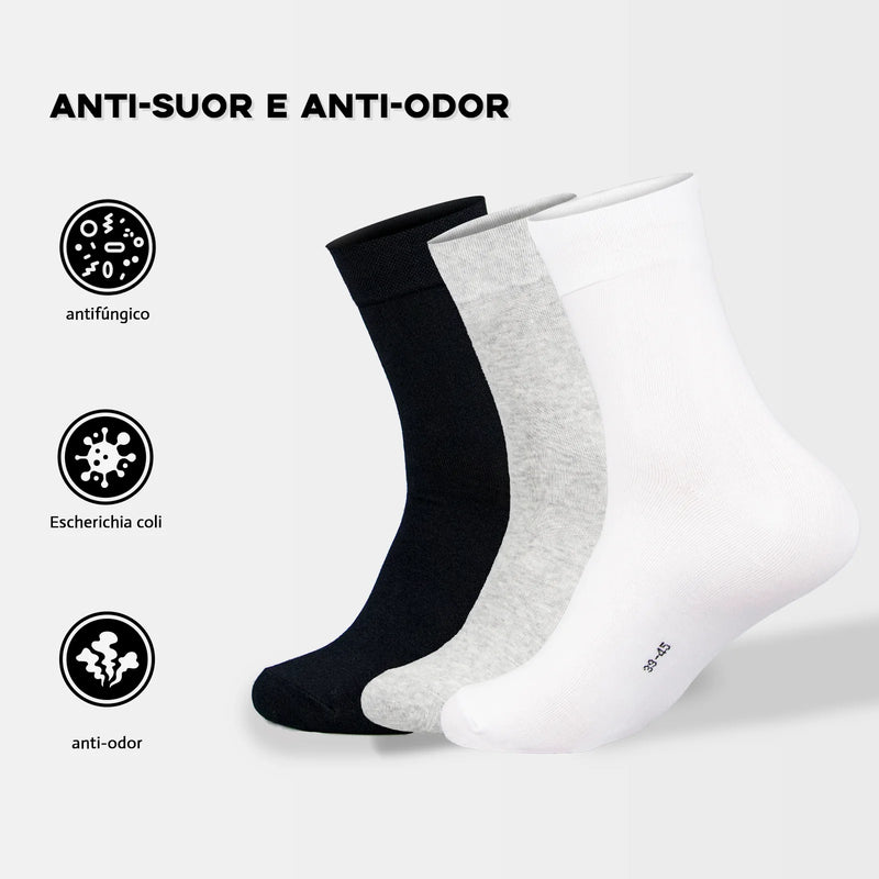 6 Pares de Meia de Algodão Cano Alto • Antibacteriano •  Anti-Odor •  Unissex